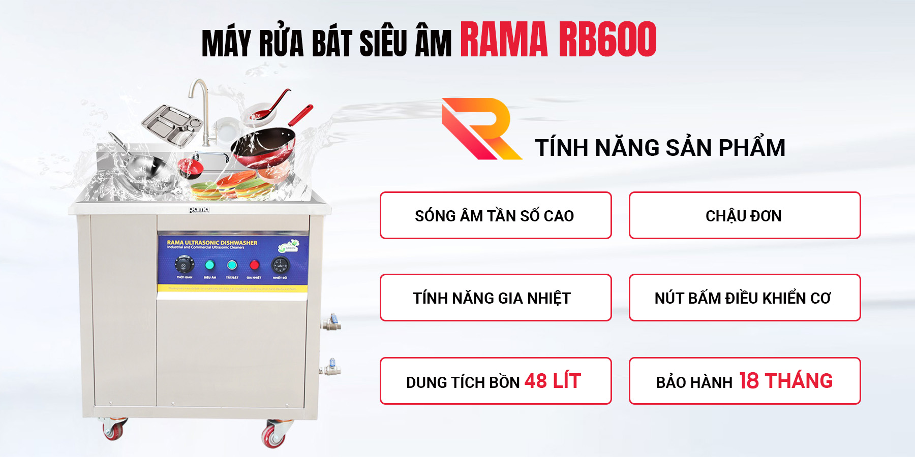 Giới thiệu máy rửa bát siêu âm Rama RB600