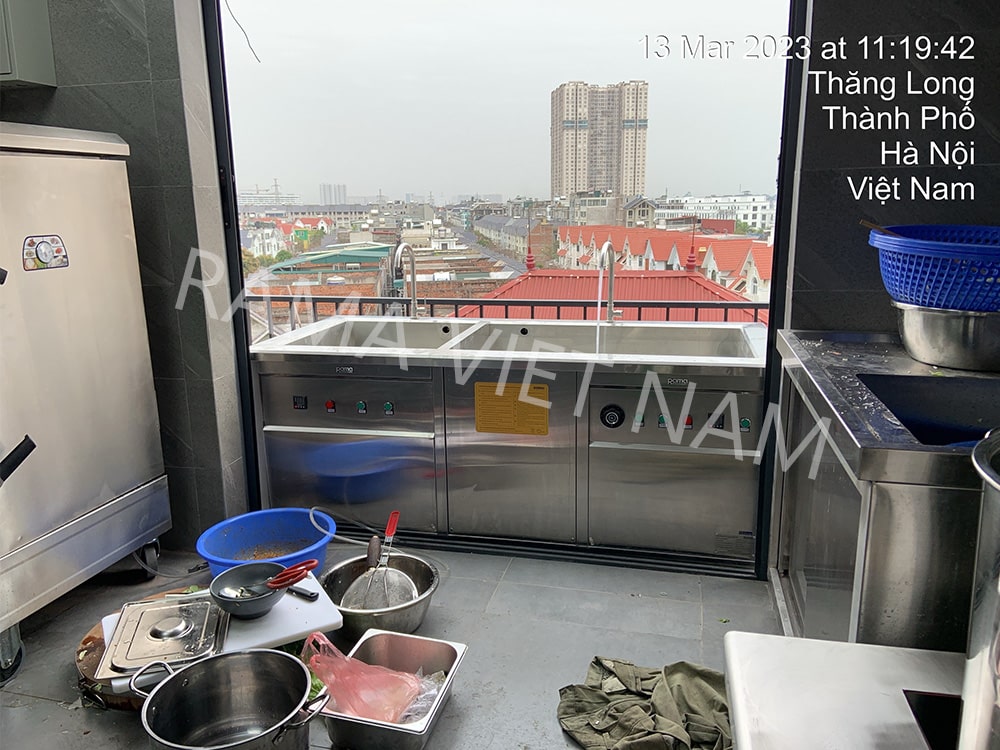 Sản xuất bể rửa bát siêu âm hai bồn cho căng tin công ty TDI tại Hoài Đức, Hà Nội