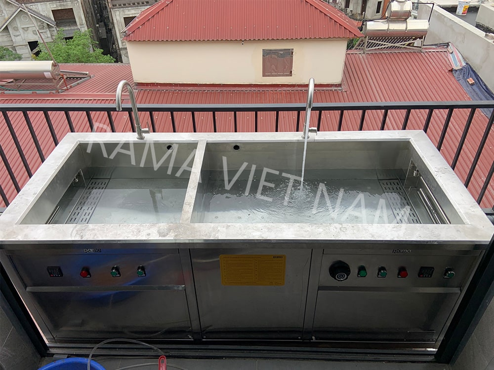Sản xuất bể rửa bát siêu âm hai bồn cho căng tin công ty TDI tại Hoài Đức, Hà Nội