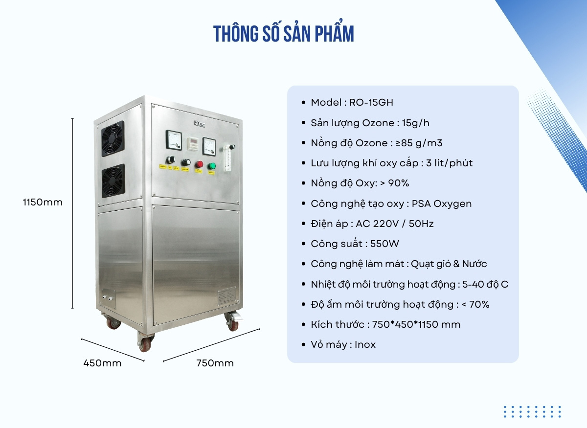 Thông số kỹ thuật máy Ozone công nghiệp Rama RO-15GH