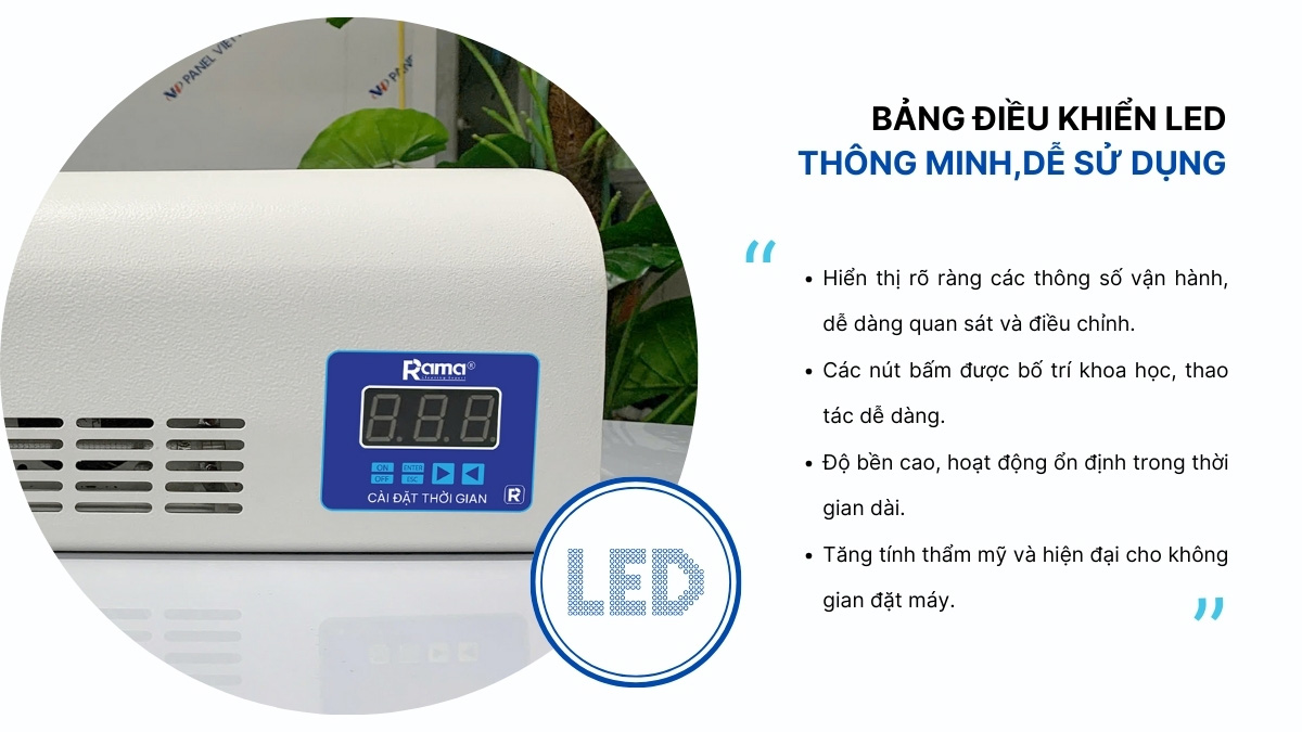 Máy Ozone khử mùi Rama RS thiết kế hiện đại, thông minh với bảng điều khiển LED