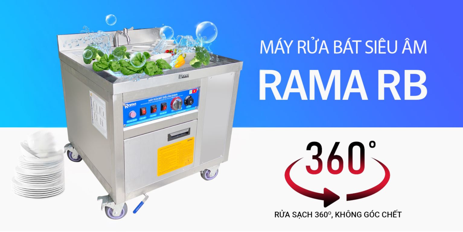 Máy rửa bát sóng siêu âm nhà hàng Rama RB800, công suất 1.5kW, dung tích 121L 8 banner may rua bat rama RB 800