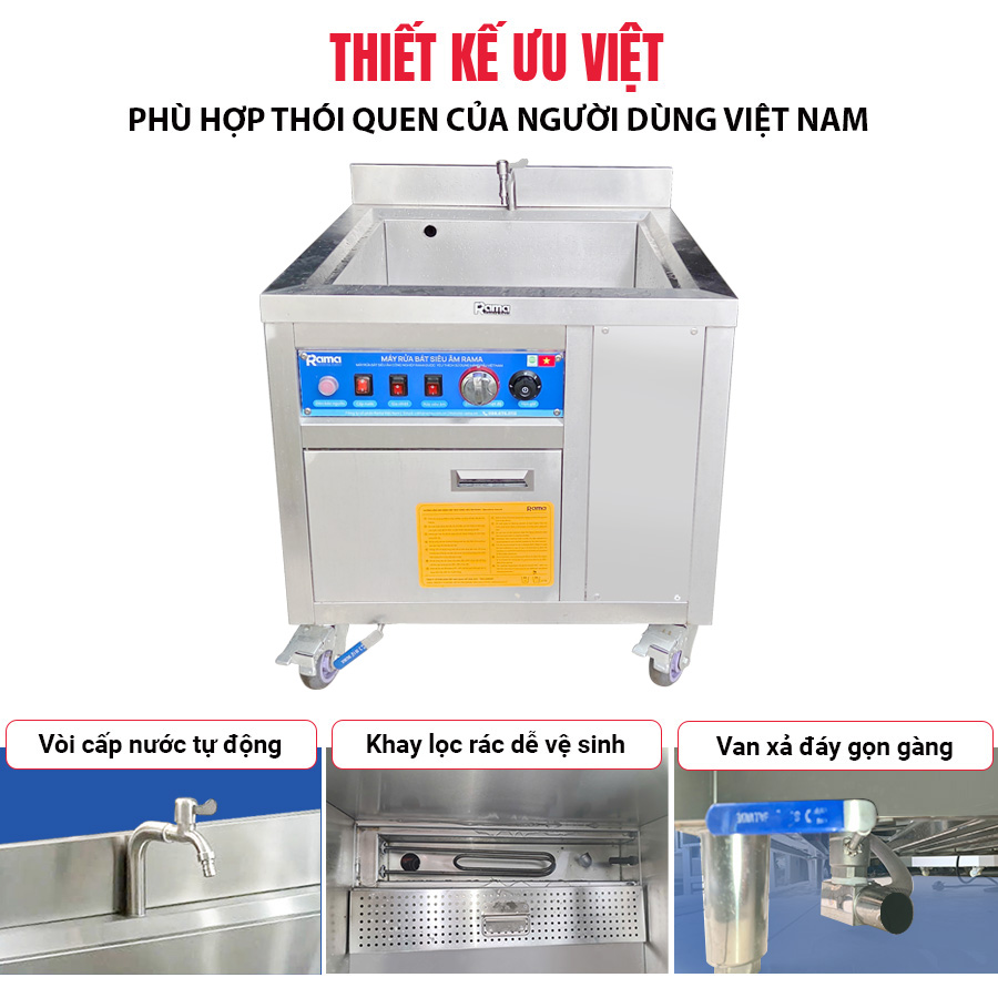 Máy rửa bát sóng siêu âm nhà hàng Rama RB800, công suất 1.5kW, dung tích 121L 11 thiet ke may rua bat rama RB 800