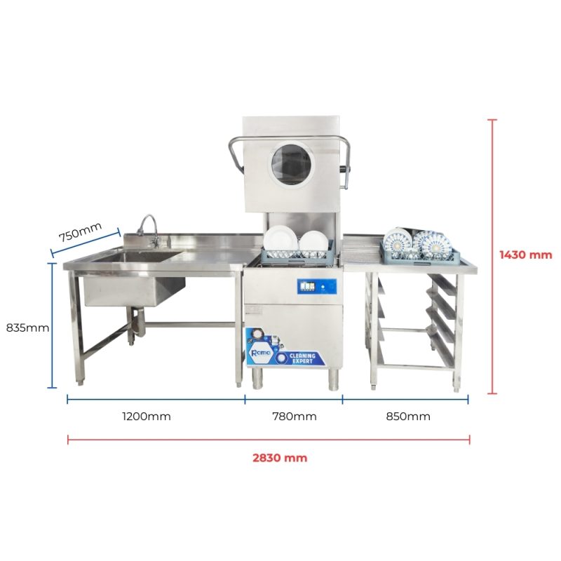 Hệ máy rửa chén bát cửa sập cho nhà hàng Rama RC15000SX Plus 11 Kich thuoc he mrb rama rc 15000sx plus 1