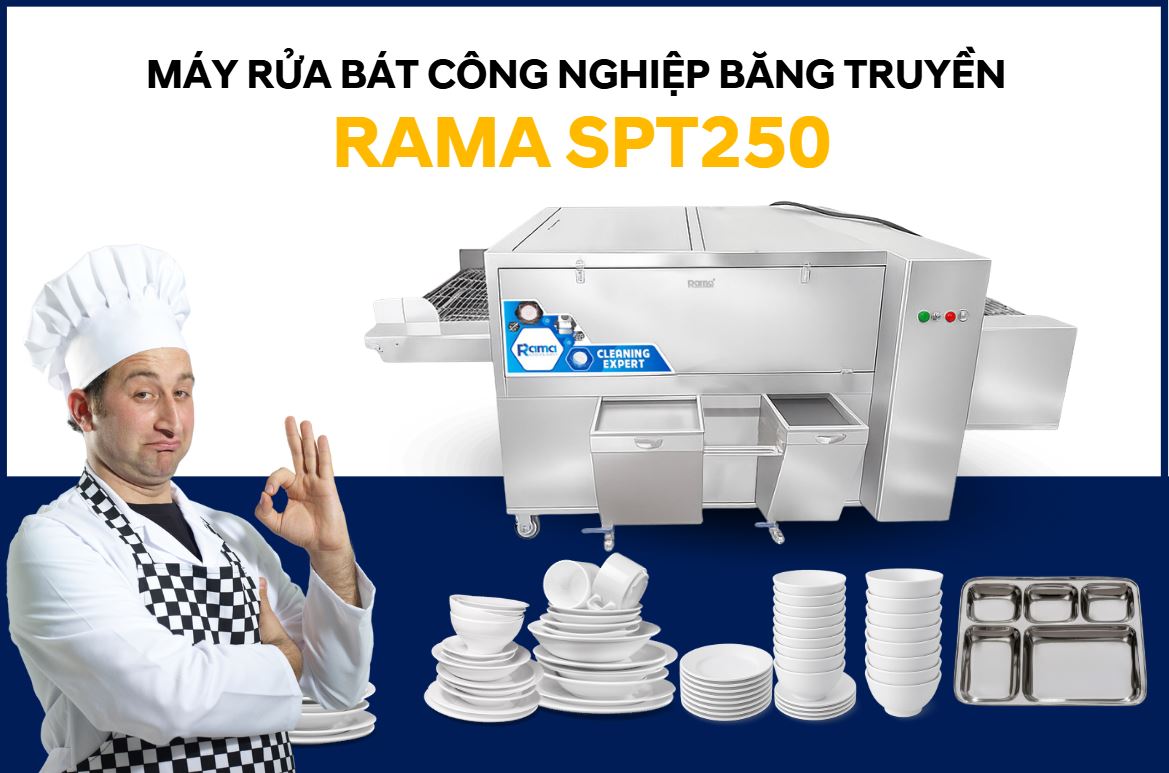 Máy rửa bát công nghiệp băng chuyền Rama SPT250 6 gioi thieu rama spt 250 gh