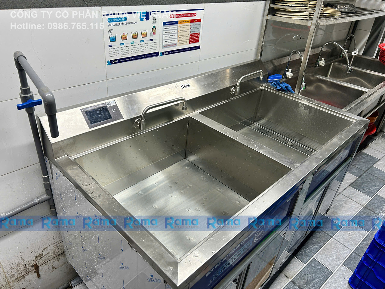 Nhà Hàng Hải Sản Sam Xây Dựng Lòng Tin Khách Hàng Từ Cái Chạm Đầu Tiên Với Máy Rửa Bát Siêu Âm Rama RB1500 Pro 8 Máy rửa bát siêu âm