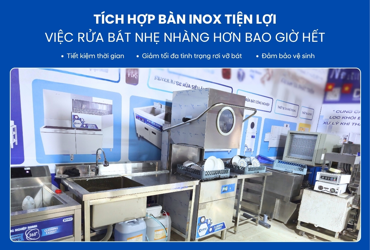Hệ máy rửa chén bát cửa sập cho nhà hàng Rama RC15000SX Plus 19 uu diem may rua bat cua sap rama rc 15000sx plus
