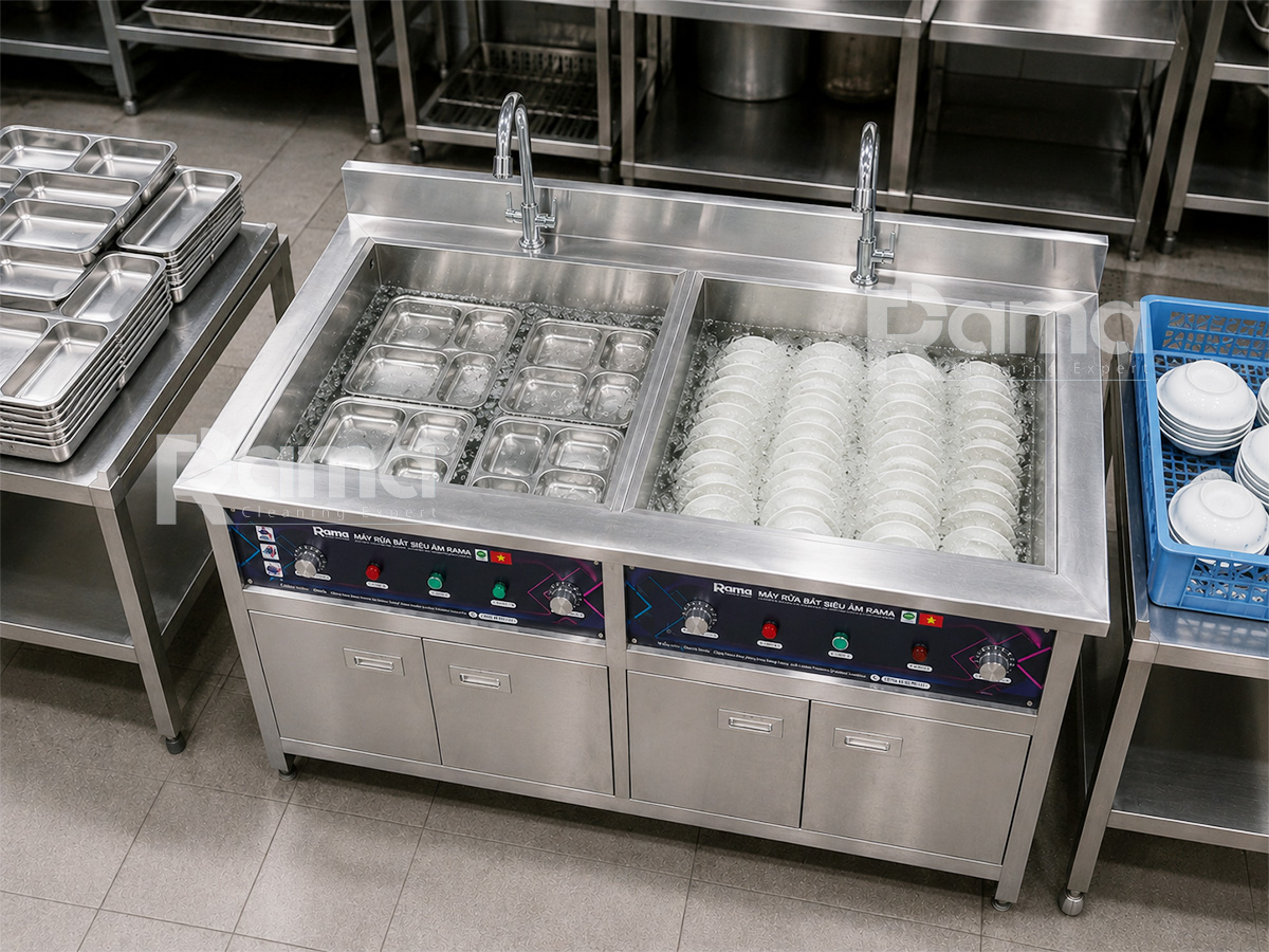 Máy rửa bát siêu âm có sục Rama RBS-1500 16 anh thuc te rama rbs 1