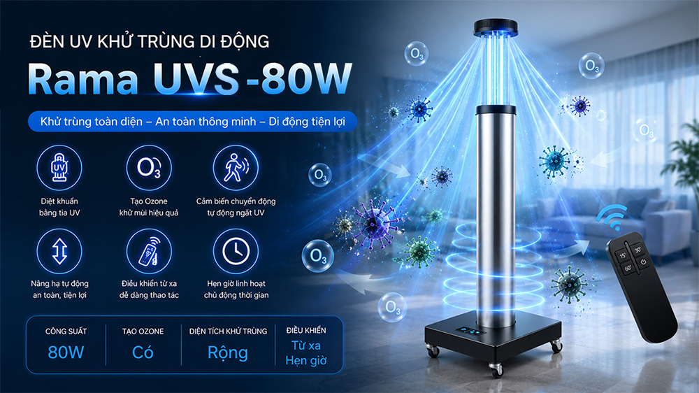 Đèn UV khử trùng di động Rama UVS-80W 8 uvs 80W
