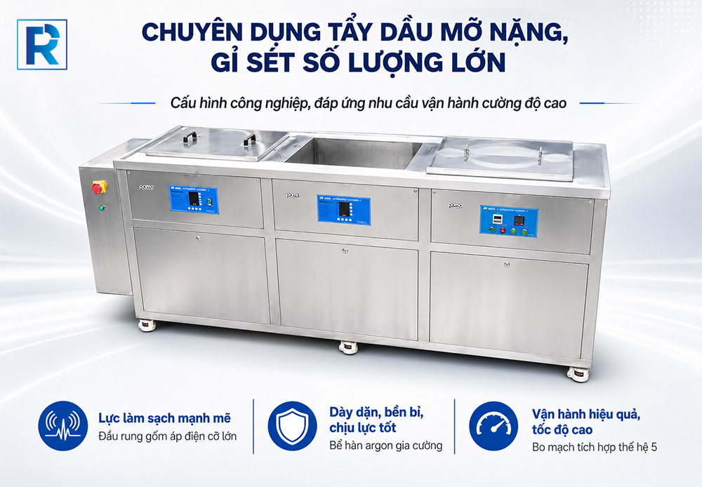 Bể rửa siêu âm công nghiệp 3 bồn lọc tuần hoàn Rama GM3B 10 avt be 3 bon loc tuan hoan 1