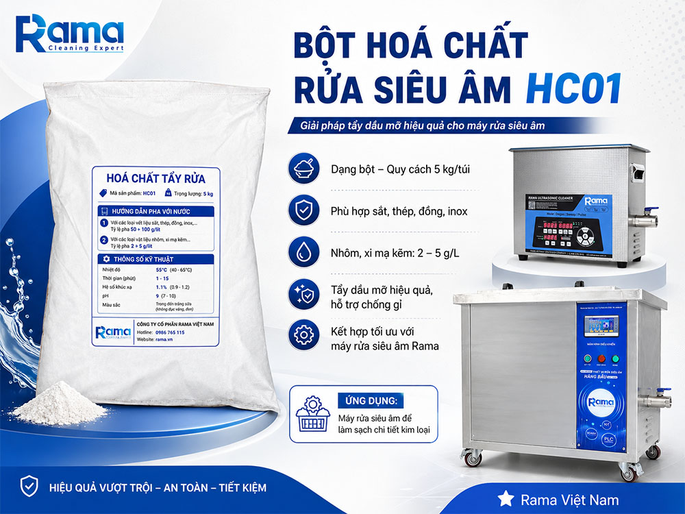 Bột hoá chất tẩy dầu mỡ chuyên dụng cho bể rửa siêu âm HC01 2 gioi thieu bot tay rua sieu am