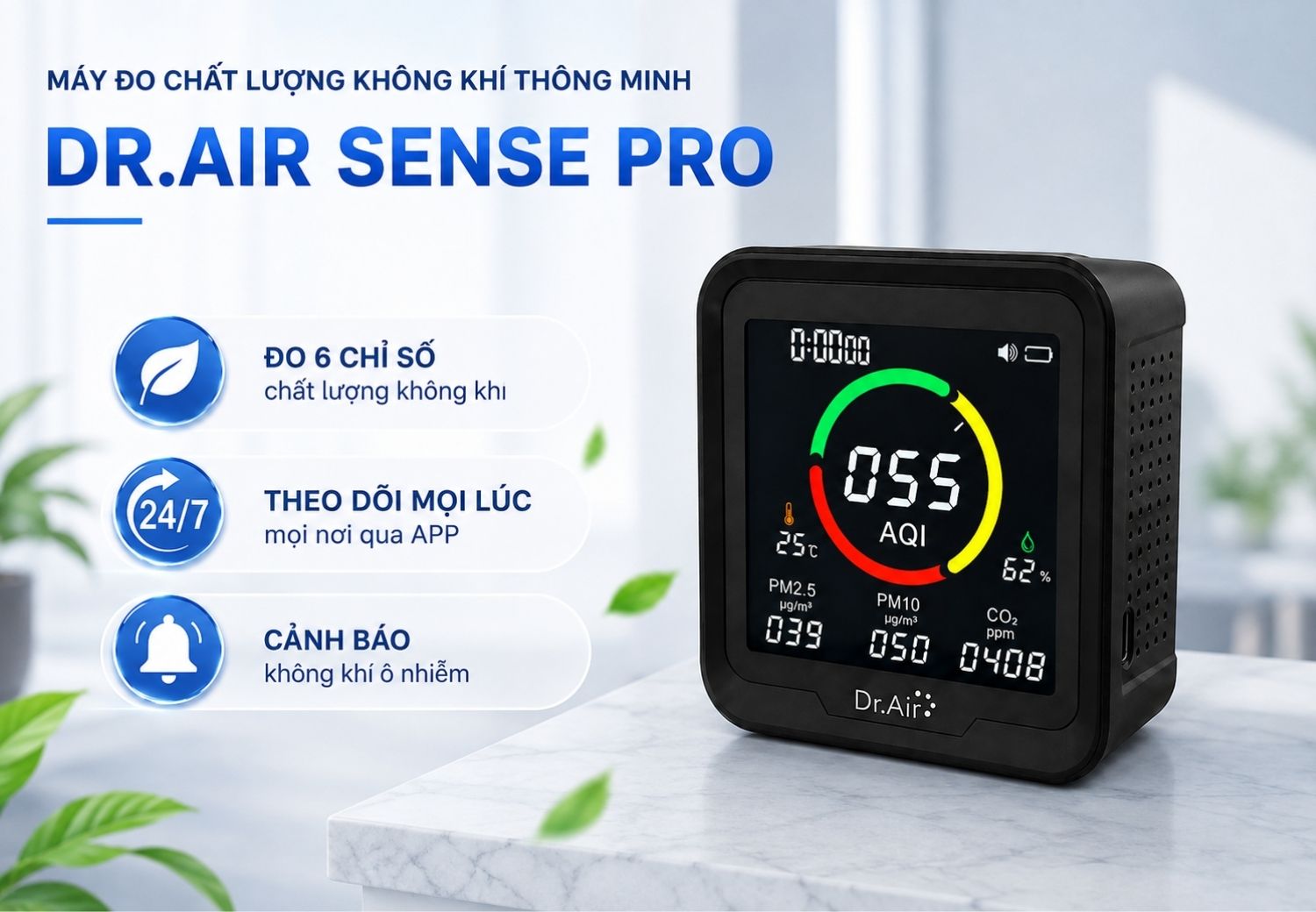 Top 2 máy đo chất lượng không khí trong nhà tốt, chính xác đáng mua 8 Dr.Air Sense Pro – Lựa chọn đa năng cho căn hộ cần theo dõi nhiều chỉ số