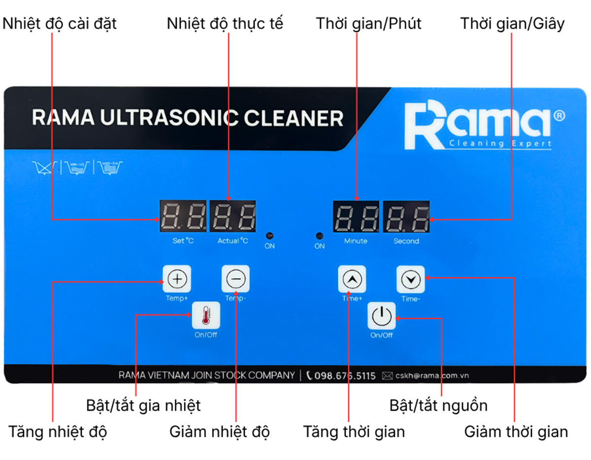 Máy tẩy rửa siêu âm thông minh Rama Lite-10L 13 Bảng điều khiển điện tử