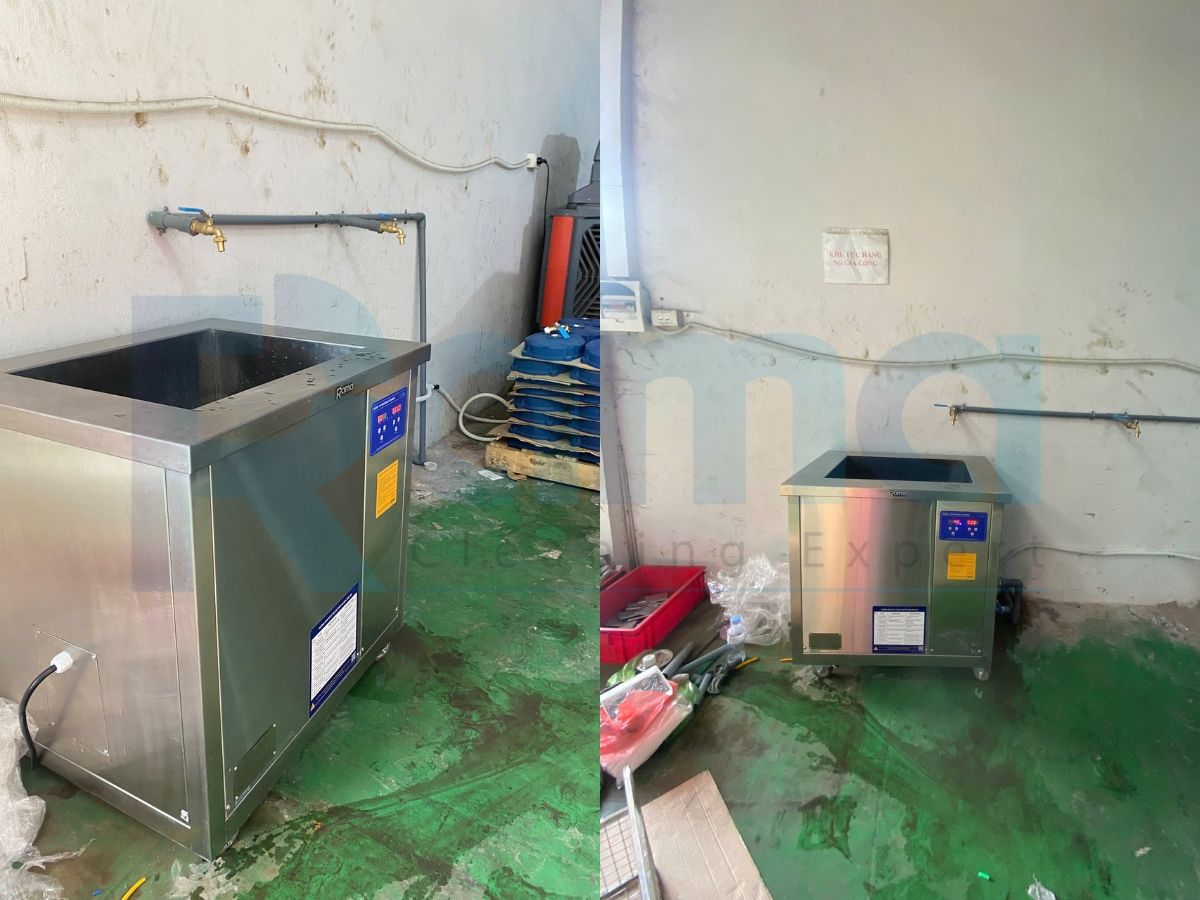 Bể siêu âm công nghiệp rửa chi tiết cơ khí GM88L tại Công ty Đúc HSK Bắc Ninh 10 Bể siêu âm công nghiệp rửa chi tiết cơ khí GM88L nhìn từ hai góc trong xưởng